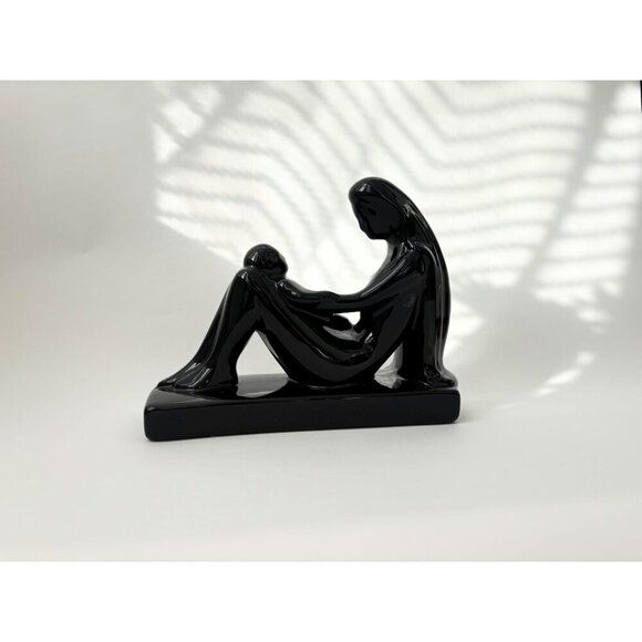 Royal Haeger Black Glazed Mother & Child Midcentury Modern Figures | statue - Picture 7 of 10